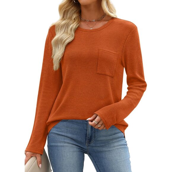 Long Sleeve Shirts for Women Waffle Knit Trendy Fall Fashion 2025 Dressy Casual - Picture 4 of 5